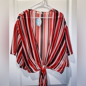 Adrienne Red Striped Flutter Sleeve Blouse